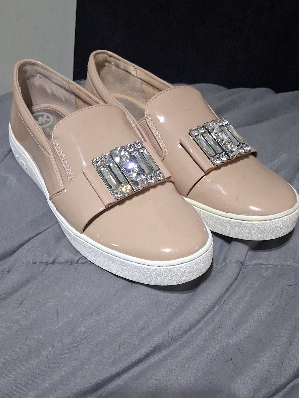 MK Women’s Nude Patent Slip-On Sneakers with Crystal Accent